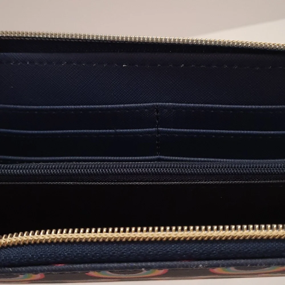 Dabney Lee Navy Blue Rainbow Print Zip Close Wallet